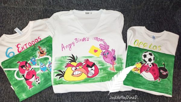 oikogeneiako set genethllion tshirt zografismeno angrybirds